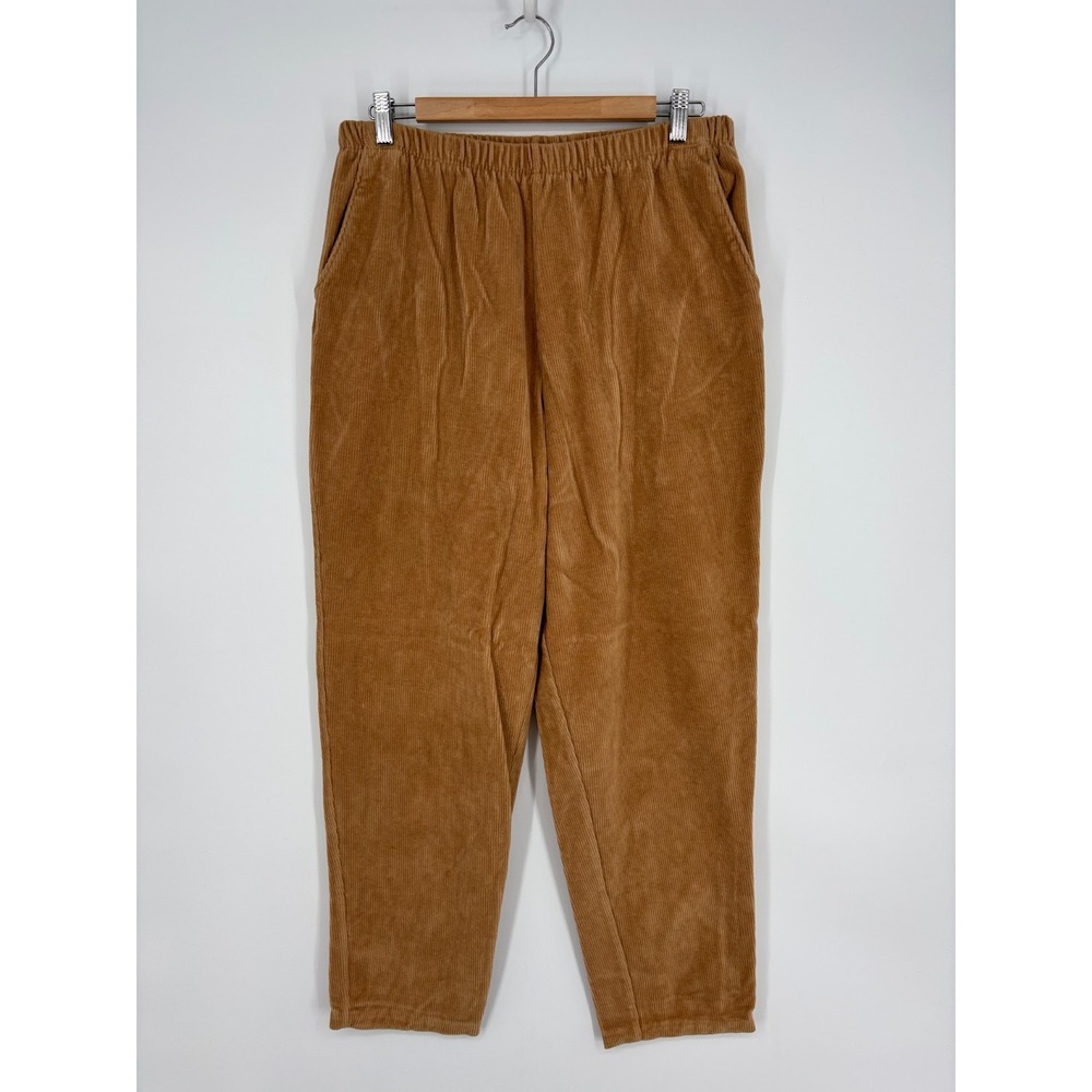 Lands End Pants Womens L Brown Sport Knit Corduroy Pull On Stretch 14-16